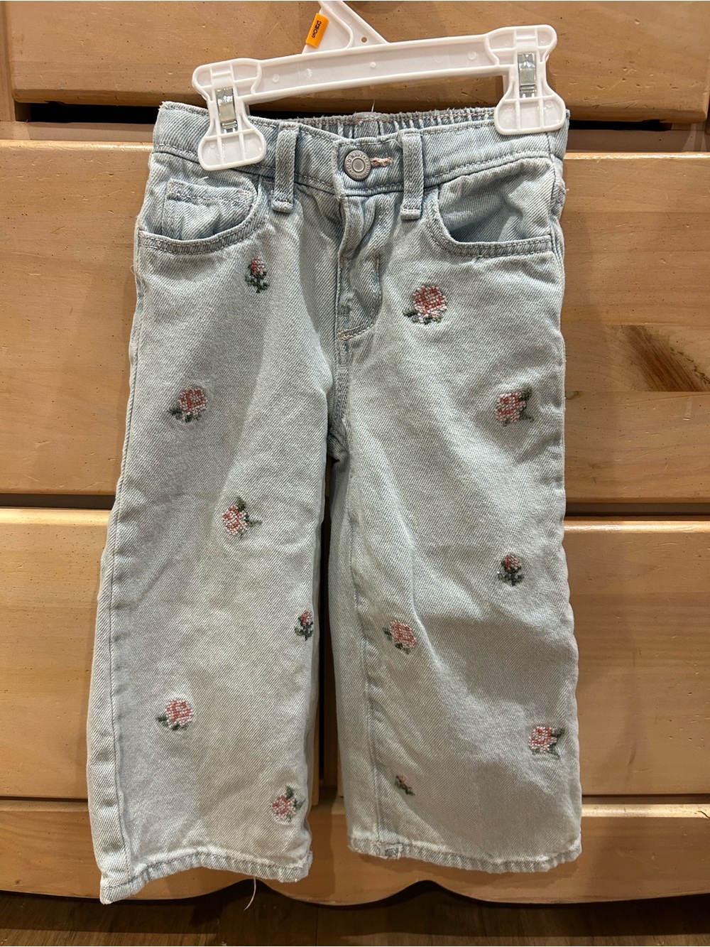 Old Navy Light Blue Denim Jeans with Pink Floral Embroidery